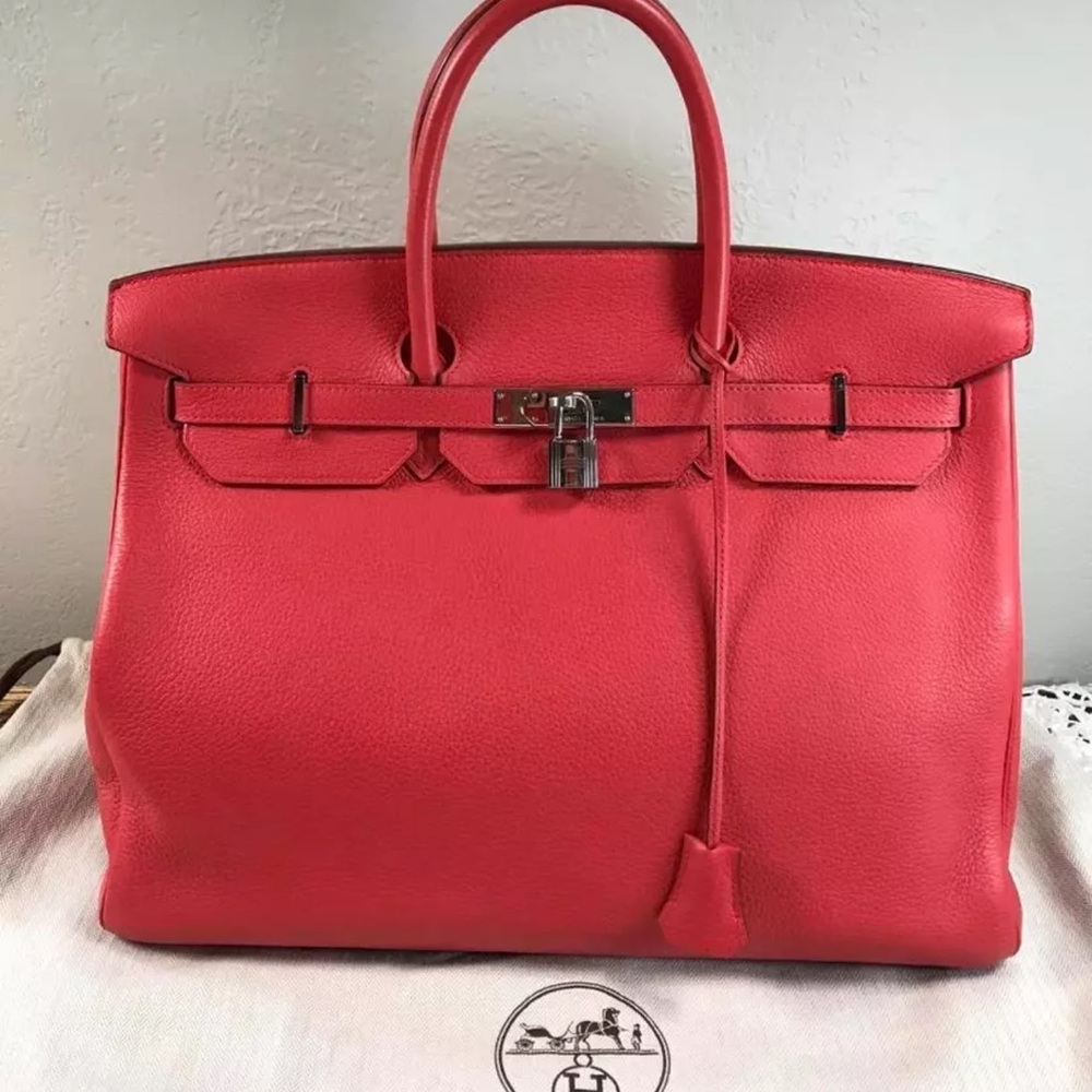 Hermes Birkin 40 Red Rose Clemence juniper